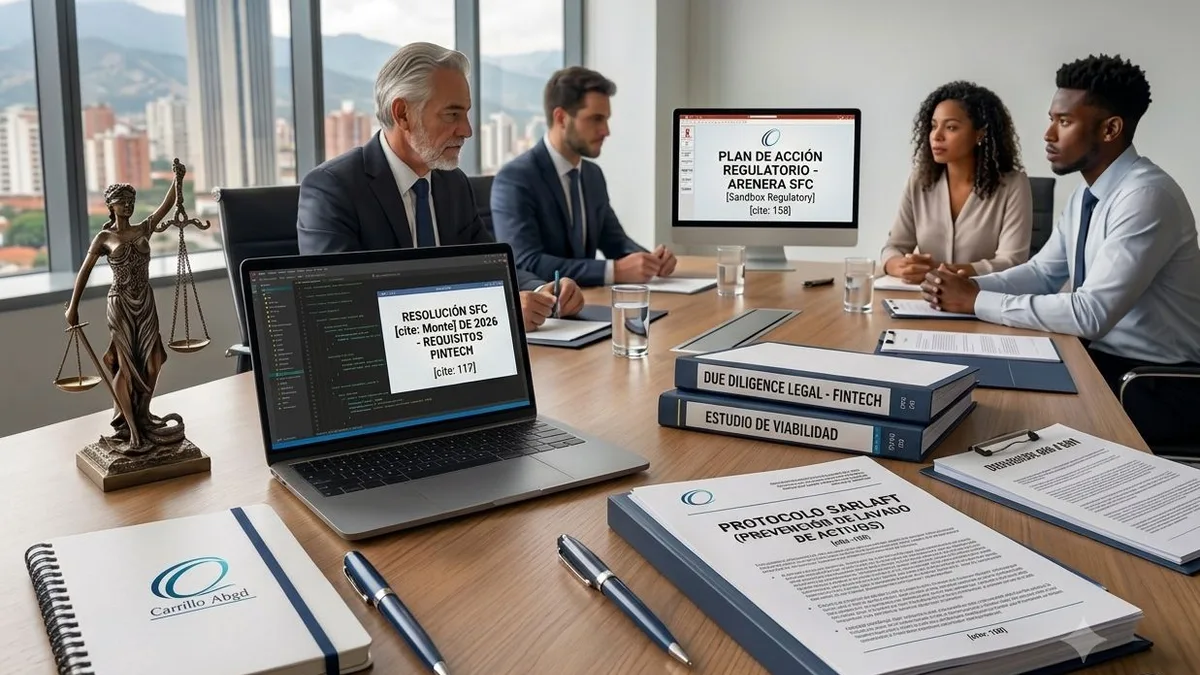 Reunión de equipo legal revisando documentos de propiedad intelectual